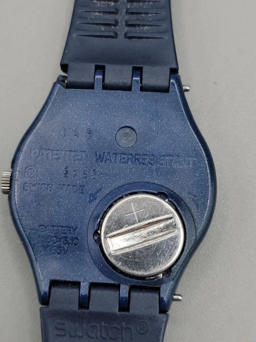 Vintage Swatch Gent Just Blue GN715 (2001) Swiss Quartz Watch Day/Date 34mm 7.5